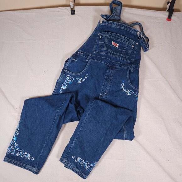 Vintage Revolt Floral Embroidered Denim Overalls Size 18 Y2K 90s Festival Retro - Picture 1 of 11